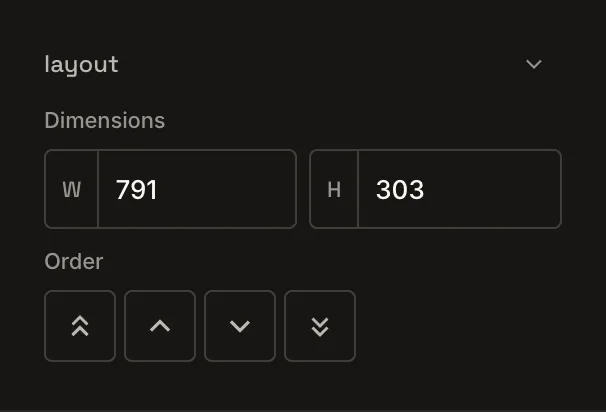 Layout controls: width, height, and stacking order