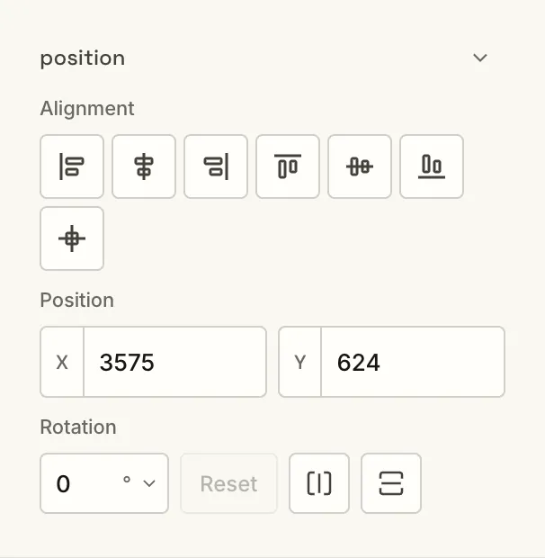 Position controls: alignment buttons, X and Y, and rotation
