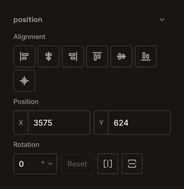 Position controls: alignment buttons, X and Y, and rotation
