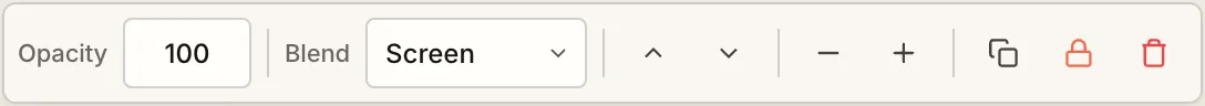 The floating toolbar for an image set to the Screen blend mode