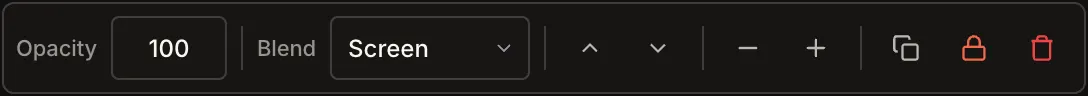 The floating toolbar for an image set to the Screen blend mode