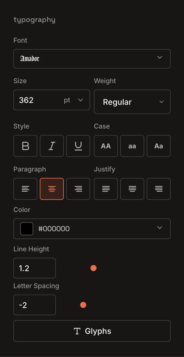 Typography controls for text