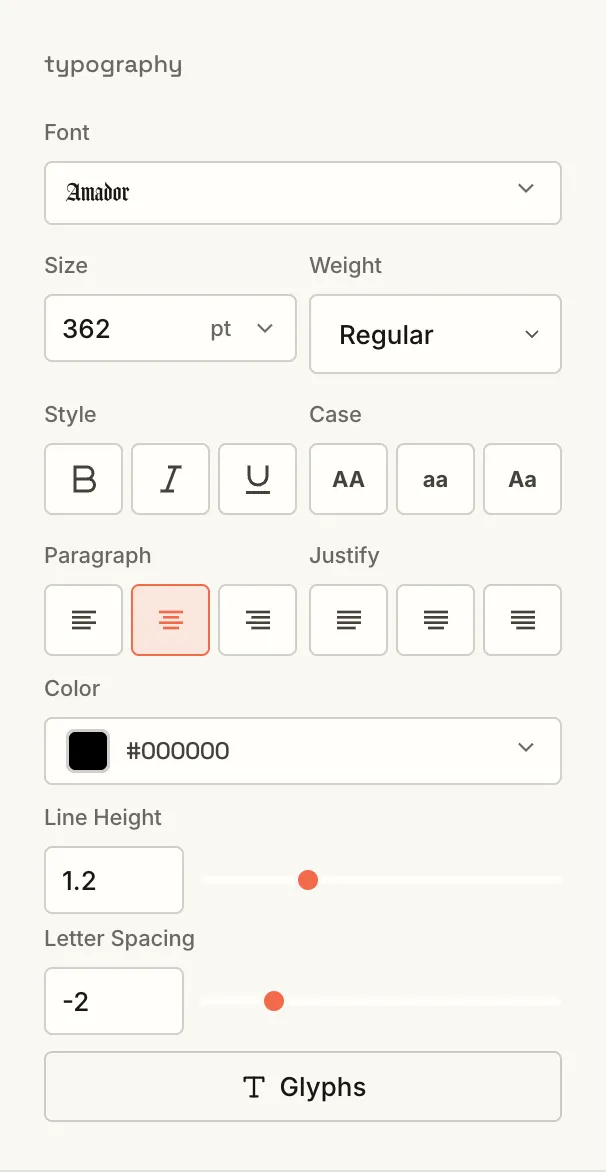 Typography controls for text