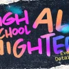 coffee talks High school all-nighter event announcement with vibrant, colorful text on a dark background, inviting community engagement.