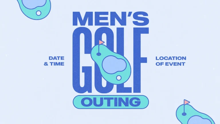 Men's golf outing announcement, promoting fellowship and community engagement through sports and shared faith activities.