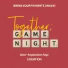 together game night Community game night invitation featuring snacks, games, and fellowship for building connections in faith.