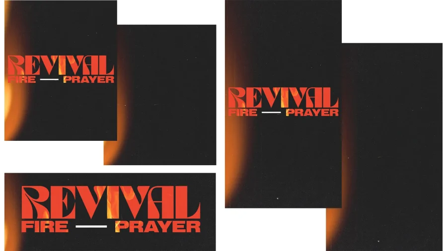 5300 - Revival Fire Social Graphics Revival theme with bold text: "Revival Fire Prayer" against a dark background, symbolizing spiritual awakening and community.
