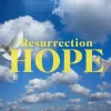 5468 Resurrection Hope HD Title Slide Doves soar against a blue sky with clouds, highlighting the theme of "Resurrection Hope" in bold yellow letters.