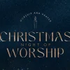 5962 Christmas Night Of Worship HD Title Slide Christmas Night of Worship, featuring a candle and starry background, invites community prayer and celebration of faith.
