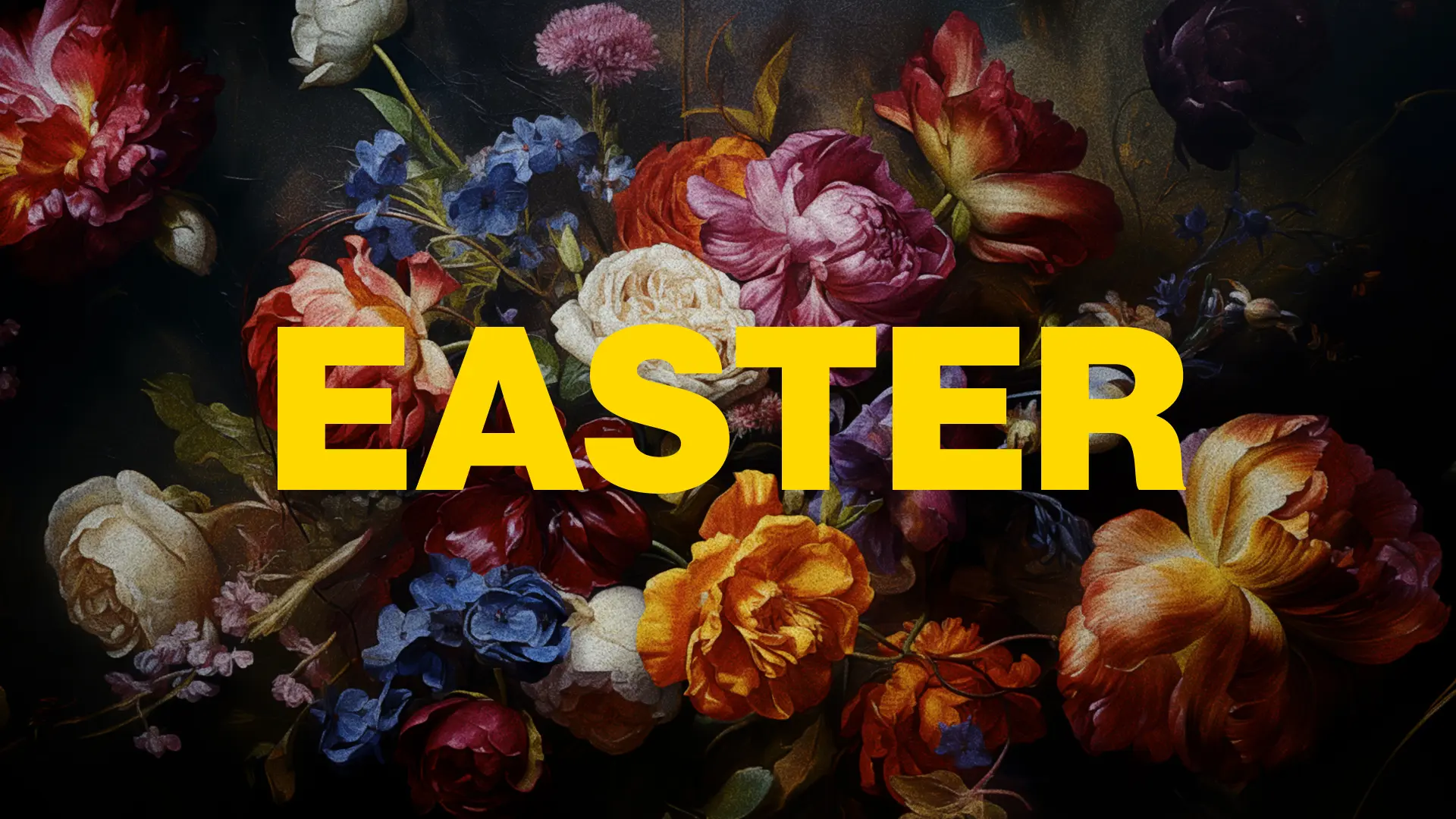 Rejoice in the resurrection with this richly detailed Easter church event template, featuring a classic painting of lush, vibrant flowers that evoke the beauty and renewal of the season.