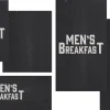 men's breakfast Men's Breakfast event announcement with bold text on a textured black background, inviting fellowship and community.