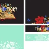 tell the story Open Bible surrounded by vibrant flowers and butterflies, emphasizing storytelling in faith and community.