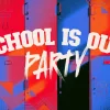 6342 school is out party hd title slide Colorful lockers with bold text announcing a school party, celebrating community and joy in a vibrant atmosphere.