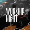6353 - Worship Night - HD Title Slide Lift spirits and unite voices with this 'Worship Night' graphic, ideal for creating an atmosphere of passion and praise. The dynamic overlay of celebratory elements and silhouetted figures captures the energy and emotion of live worship, encouraging your congregation to come together in song and spirit.