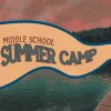 6366 - Middle School Summer Camp - HD Title Slide Get ready for adventure with this 'Middle School Summer Camp' graphic! The nostalgic flag banner and lake setting evoke the timeless fun of summer camp, perfect for getting students excited about outdoor activities and new friendships.