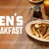 6377 - Mens Breakfast - HD Title Slide Start the day strong with this 'Men’s Breakfast' graphic, perfect for inviting fellowship over a hearty meal. The image of a classic breakfast sets a welcoming table for conversation, camaraderie, and community building.