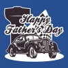 6479 - Happy Fathers Day-Blue - HD Title Slide This Father's Day graphic showcases a classic car against a blue backdrop, evoking a sense of nostalgia and style, perfect for church events celebrating fathers with a love for vintage automobiles.