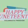 6502 - Happy Juneteenth - HD Title Slide This vibrant and cheerful Juneteenth graphic celebrates freedom with a fun, collage-like design. Perfect for church media highlighting this important holiday.
