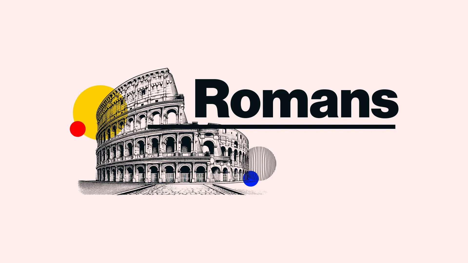 Modern church media graphic for Romans sermon series featuring stylized Colosseum image with colorful geometric shapes and bold typography