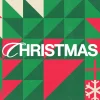 6618 - Christmas - HD Title Slide Retro-modern church media graphic for "Christmas" with white text on a geometric background of green, red, and cream shapes including snowflakes and gift boxes