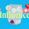 6622 - Influence - HD Title Slide Modern church media graphic with "Influence" in green text surrounded by social media-inspired icons like hearts, comment bubbles, and clouds on a bright blue background