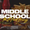6628 - Middle School Fast Food Frenzy - HD Title Slide Middle School Fast Food Frenzy event graphic with text overlaying images of burgers, fries, and drinks