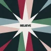 6757 - Believe - HD Title Slide Minimalist starburst design with "Believe" text centered on white star shape with red, green, pink and teal radiating beams
