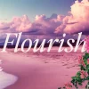6782 - Flourish - HD Title Slide Inspirational "Flourish" church media background featuring pink sunset over beach waves with blooming bougainvillea flowers and elegant white typography