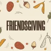 6802 Friendsgiving HD Title Slide Colorful autumn leaves and acorns surround the word "FRIENDSGIVING," symbolizing community and gratitude in faith.