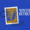 6865 - Winter Retreat - HD Title Slide Winter retreat church media design featuring stylized postage stamp with forest scene in gold and blue, postal cancellation marks, and white text on royal blue background