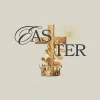 6894 - Easter - HD Title Slide Easter church media featuring wooden cross with golden crown and sunburst on cream background