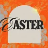 6904 - Easter - HD Title Slide Modern Easter church design featuring stylized empty tomb with ornate typography against orange background with floral elements and sunburst