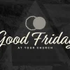6917 - Good Friday At Your Church - HD Title Slide Minimalist Good Friday church announcement design featuring white script typography and crown of thorns with moon against black textured background