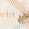 6998 - Easter - HD Title Slide Elegant Easter church graphic with gold royal crown on cream background with soft blue and peach curved lines for resurrection service media.