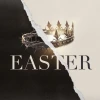7004 - Easter - HD Title Slide Powerful Easter church media featuring crown of thorns and royal crown separated by torn paper effect on black and cream background with elegant typography.