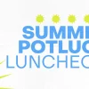 7017 - Summer Potluck Luncheon - HD Title Slide Summer Potluck Luncheon church media graphic with blue and yellow minimalist sun design for church fellowship events