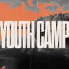 7039 - Youth Camp - HD Title Slide Bold "Youth Camp" text overlay on dramatic orange sunset lakeside scene for church youth ministry retreat announcements