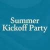 7046 - Summer Kickoff Party - HD Title Slide Cream "Summer Kickoff Party" text with red popsicle illustrations on teal blue background for church summer event