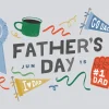 7070 - Father's Day - HD Title Slide Playful Father's Day church announcement featuring "Best Dad Ever" ribbon, coffee mug, pennants and foam finger for June 15 celebration service.