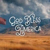 7099 - God Bless America - HD Title Slide Patriotic church media with American flag in golden field against mountain backdrop with "God Bless America" text