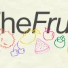 7150 - The Fruit - HD Title Slide The Fruit church media graphic with bold gray typography and colorful hand-drawn fruit illustrations including pear, orange, apple, watermelon, grapes and pineapple on cream background