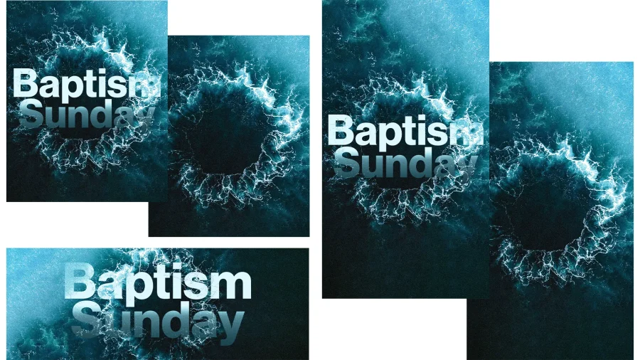 7215 - Baptism Sunday - Social Graphics "Baptism Sunday text on a background of swirling, illuminated water."