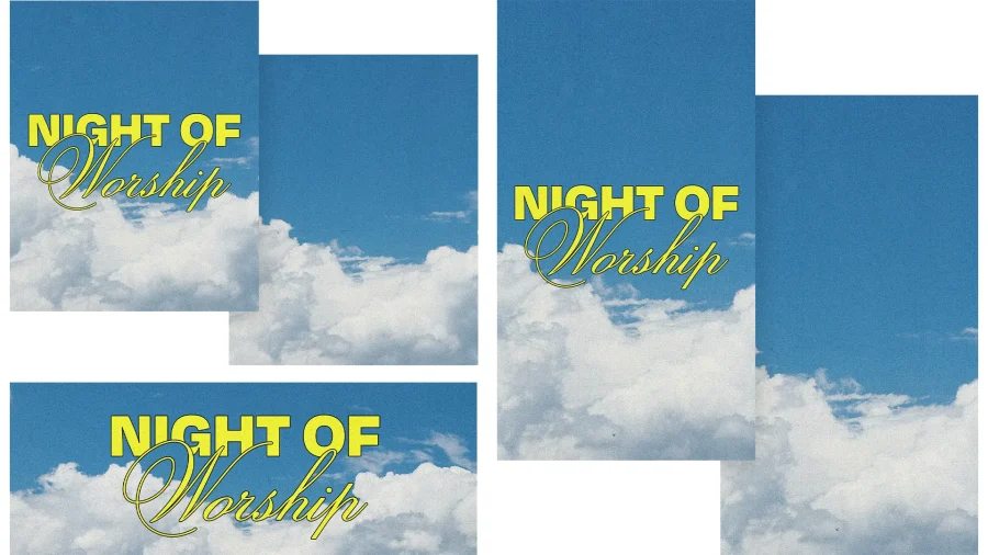 "Night of Worship text over a serene sky with clouds, evoking peace, faith, and spiritual reflection."