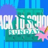 7242 - Back To School Sunday - HD Title Slide Back to School Sunday with lockers, pencil, vibrant colors, church community focus on education and youth involvement.