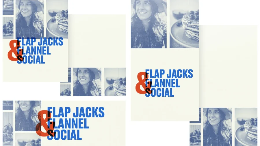 7251 - Flapjacks and Flannels - Social Graphics Flannel and flapjacks church social; woman smiling, pancakes with syrup, community gathering theme.