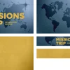 7274 - Mission Trip - Screen Graphics World map with "Missions Trip Information Meeting" in bold yellow text, compass rose in corner.
