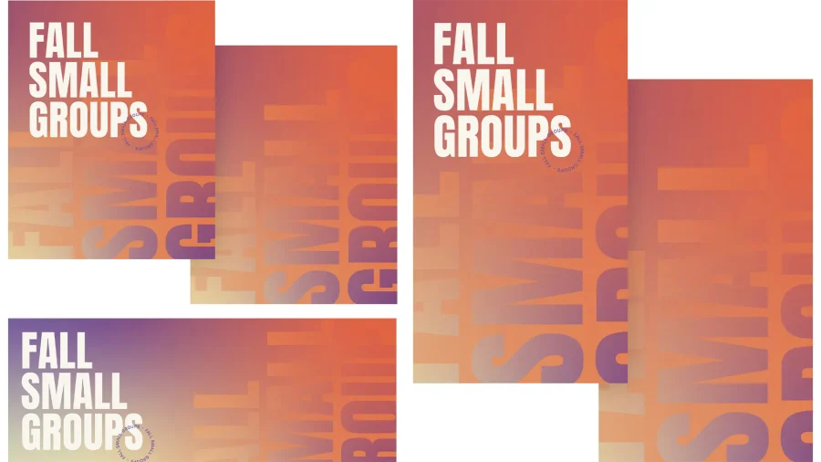 7307 - Fall Small Groups - Social Graphics Vibrant graphic promoting "Fall Small Groups" with bold text, inviting community and fellowship in faith.