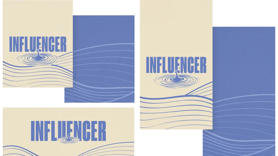 "Bold text 'INFLUENCER' with ripples and waves, symbolizing faith's impact and community connection."