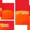 7337 - Thanksgiving Eve ServiceSocial Graphics Thanksgiving Eve Service announcement in warm red and orange hues, inviting community to gather in gratitude and worship.