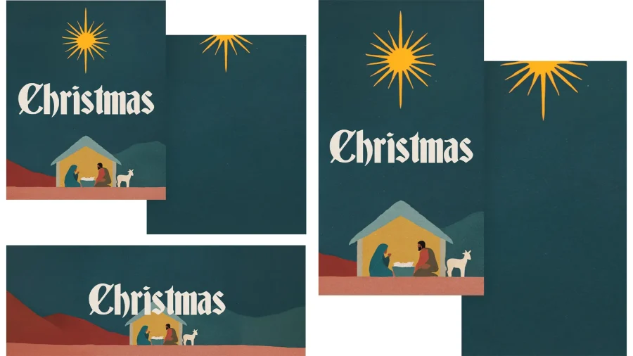 7360 - Christmas Social Graphics Nativity scene with Mary, Joseph, and a lamb under a bright star, celebrating the Christmas spirit and faith.